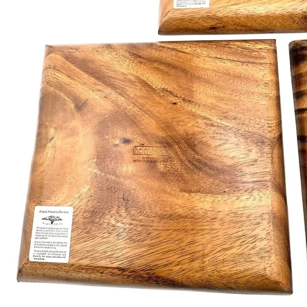 Acacia Wood MCM 10” Square Platter Charcuterie Serving Plate Tray Lot of 3  Home
